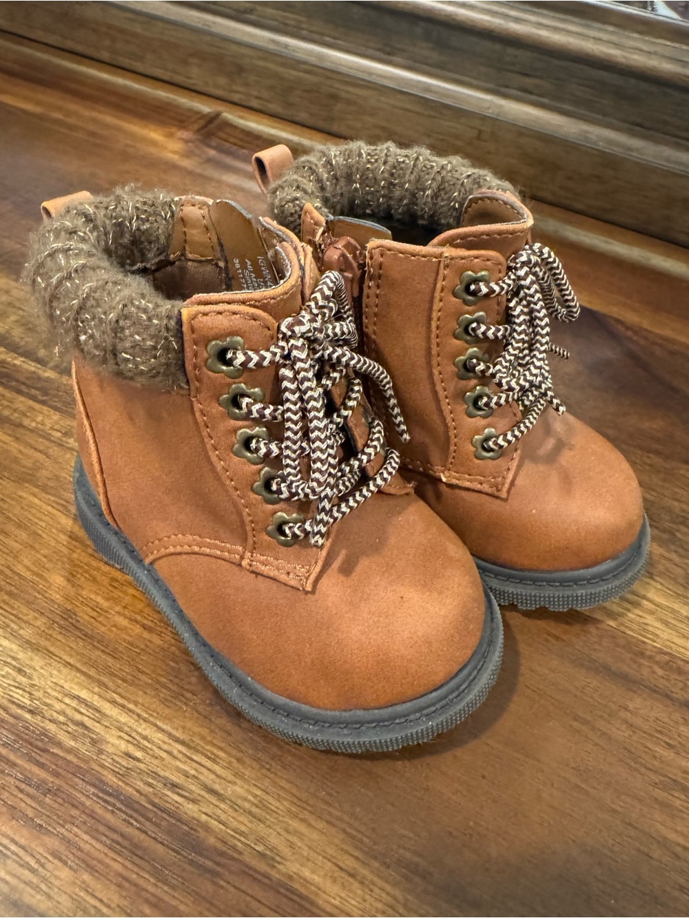 wonder nation Tan Faux-Suede Lace-Up Kids Winter Boots with Fur Collar